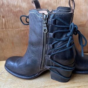 Bed Stu Blaire Heeled Black Ankle Boot Side Zip Lace Up Detail Cobbler Series
